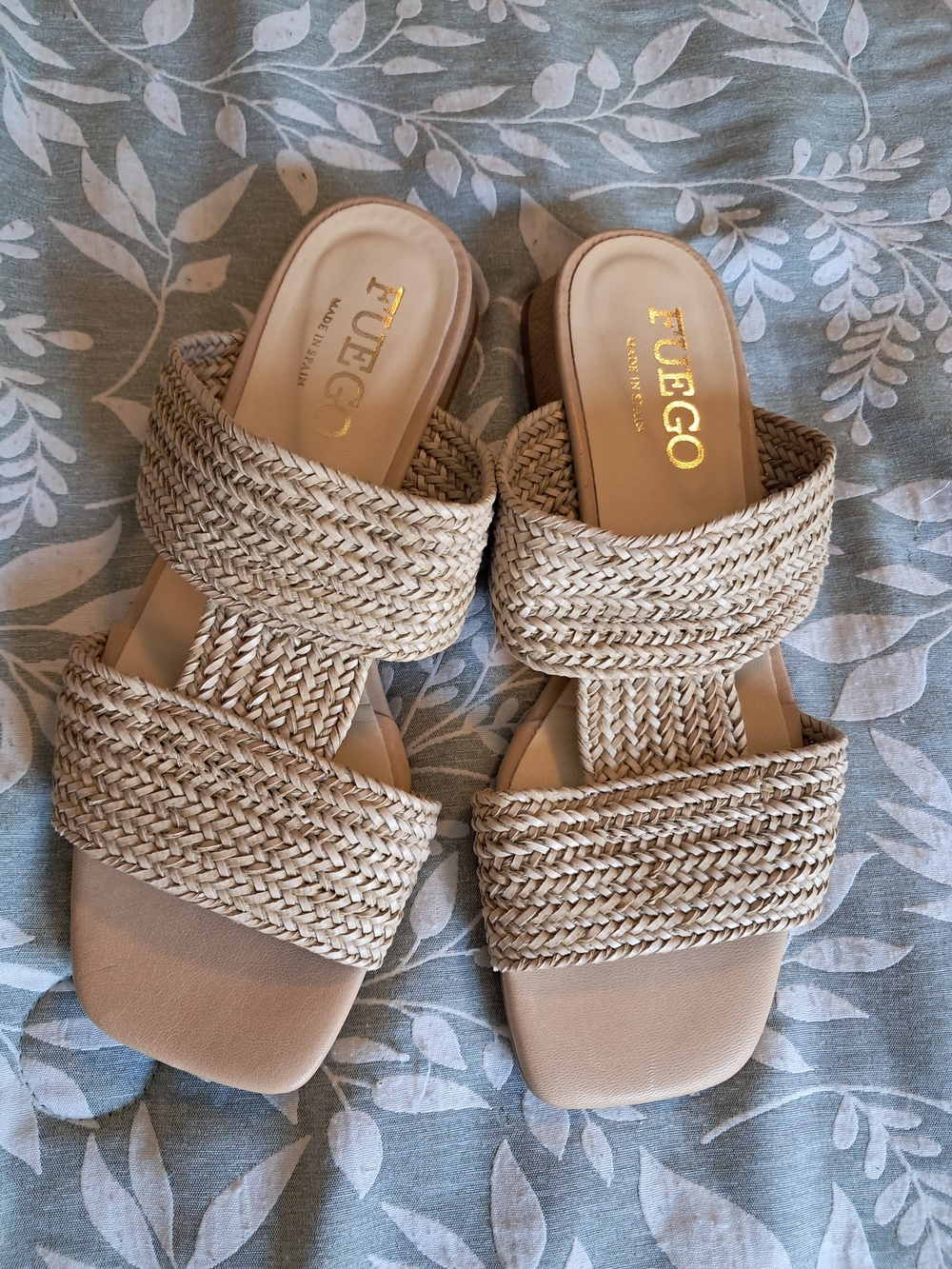 EGO Double-Strap Woven Slide Sandals in Beige